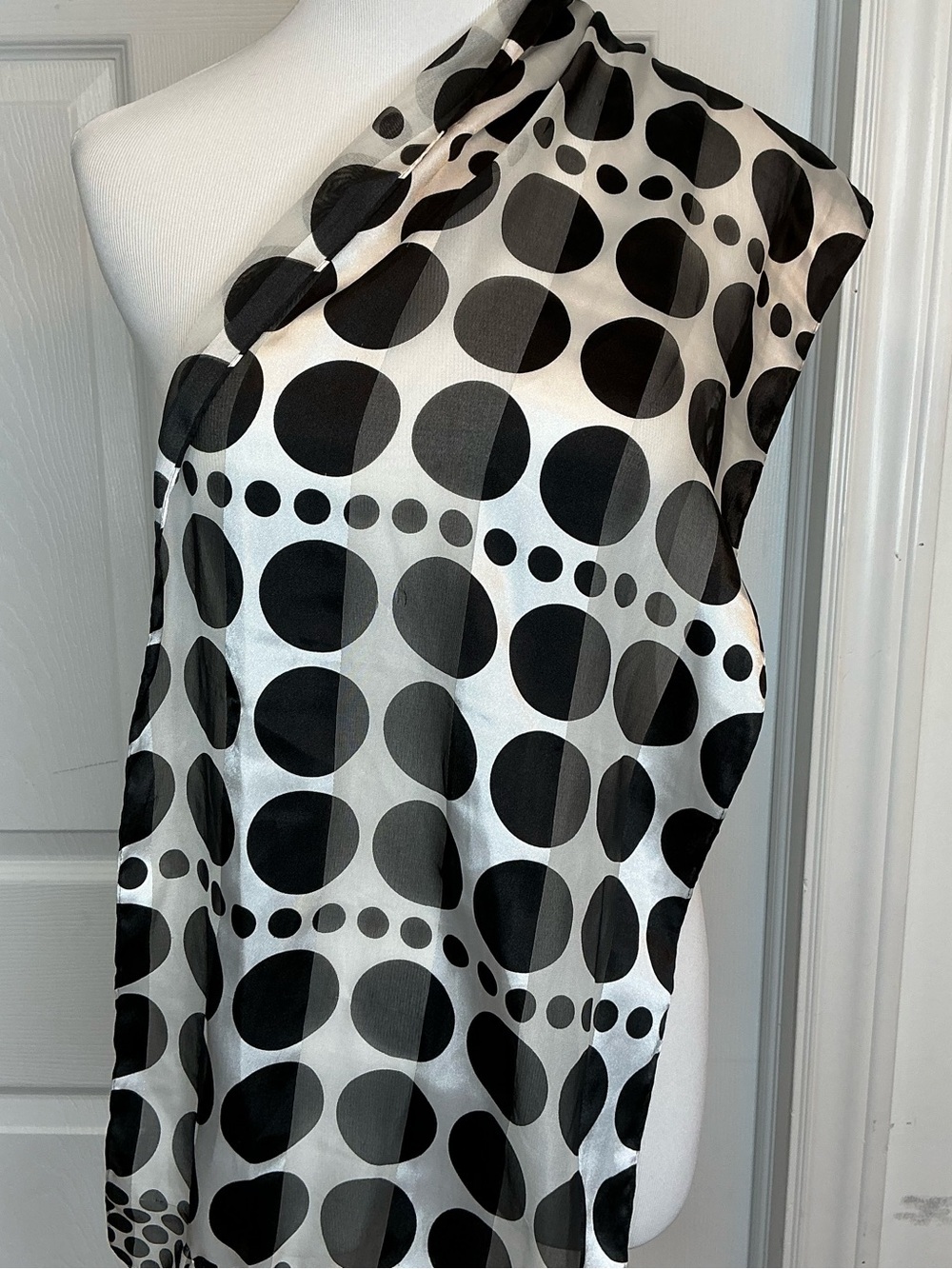 2041 - Black and White Polka Dot Silk Scarf - Picture 5 of 5